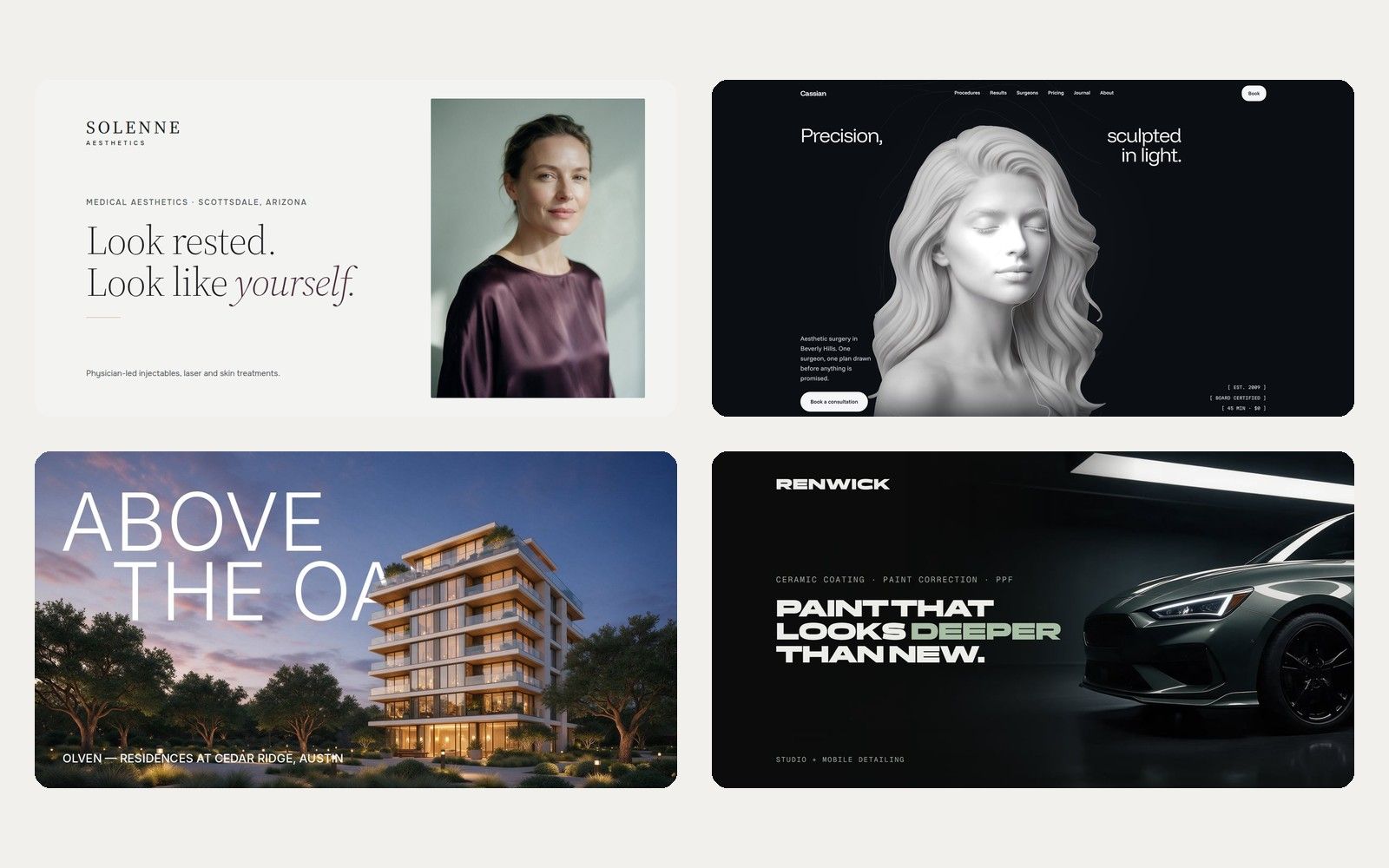 The four templates in the bundle: Solenne, Cassian, Olven, Renwick